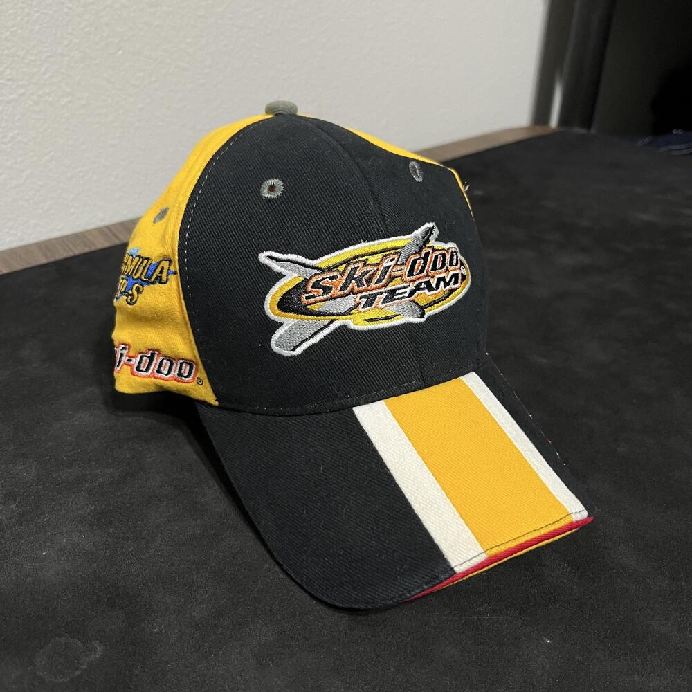 Ski-Doo Team Hat Cap Fitted Mens Large L Black Yellow Racing Bombardier Sled